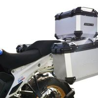 GPR TECH compatible with  Bmw R 1300 GS 2023/2025 Kit triptyque réalisé en couleur argent, avec Top case 45 Lt + Valises latéral couleur noirees 38 Lt + 38 Lt + support de porte-bagages général couleur noire Capacité du top case 45 Litres + capacité des v
