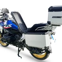 GPR TECH compatible with  Bmw R 1300 GS Adventure 2023/2025 Kit triptyque réalisé en couleur argent, avec Top case 45 Lt + Valises latéral couleur noirees 38 Lt + 38 Lt + support de porte-bagages général couleur noire Capacité du top case 45 Litres + capa
