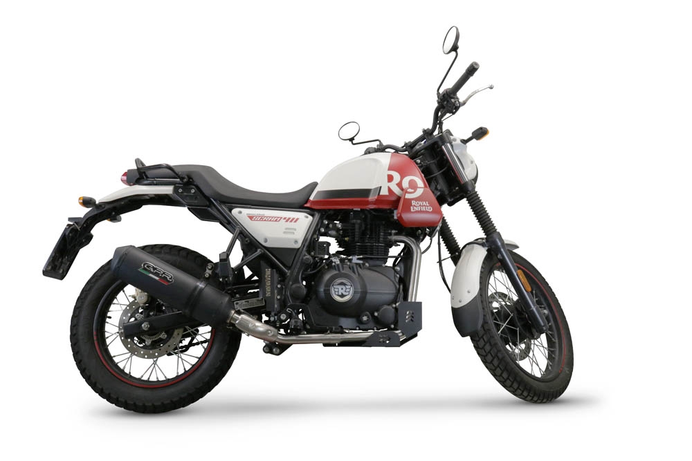 Pot echappement compatible avec Royal Enfield Scram 411 2022-2024, Ghisa , Échappement légal, homologué,silencieux avec catalyseur, db killer amovible et tuyau de liaison spécifique 