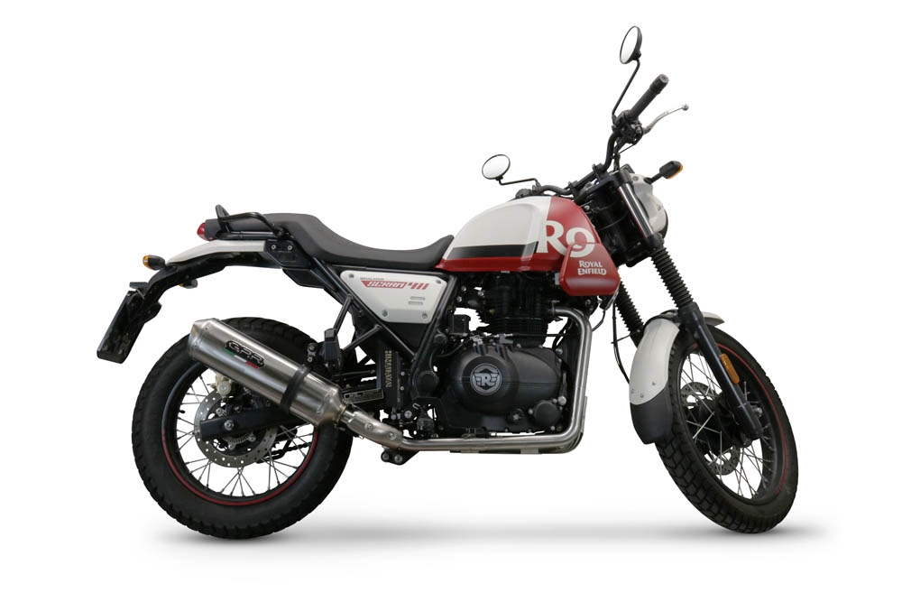 Pot echappement compatible avec Royal Enfield Scram 411 2022-2024, Satinox , Échappement légal, homologué,silencieux avec catalyseur, db killer amovible et tuyau de liaison spécifique 