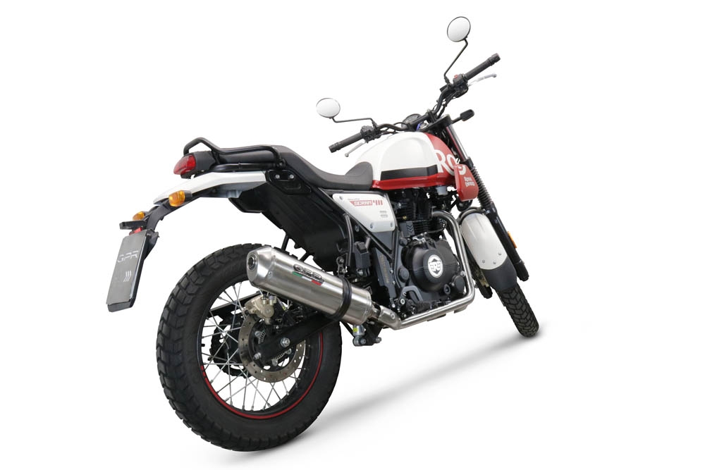 Pot echappement compatible avec Royal Enfield Scram 411 2022-2024, Satinox , Échappement légal, homologué,silencieux avec catalyseur, db killer amovible et tuyau de liaison spécifique 
