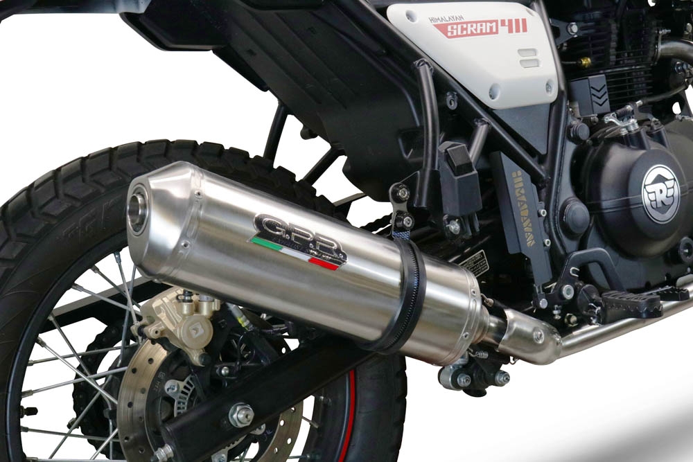 Pot echappement compatible avec Royal Enfield Scram 411 2022-2024, Satinox , Échappement légal, homologué,silencieux avec catalyseur, db killer amovible et tuyau de liaison spécifique 