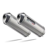 Pot echappement compatible avec Aprilia Pegaso Strada 650 2005-2011, Satinox, Paire de pot d'échappement homologuées, livrées avec db killer amovible et raccords spécifiques 