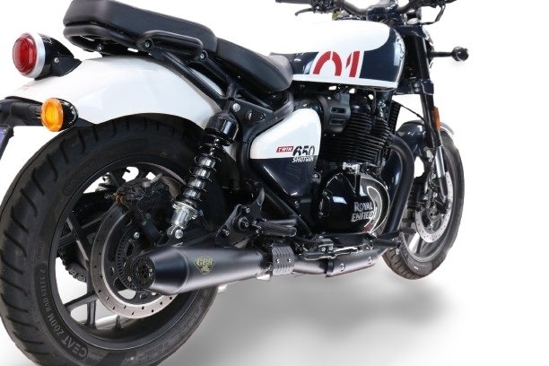 Pot echappement compatible avec Royal Enfield Shotgun 650 2024-2025, Ultracone Black, Paire de pot d'échappement homologuées, livrées avec db killer amovible, catalyseurs et raccords spécifiques 