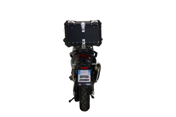 Top case GPR TECH compatible with  Sym ADX TG 400 2024/2026 e5 Plus Top Case Alpitech en aluminium, couleur noire avec plaque spécifique incluse Capacité Litres 45