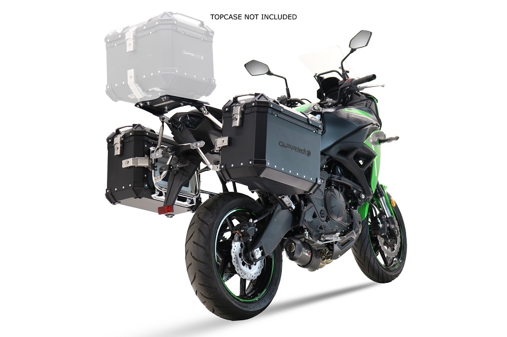 Paire de valises latérales en aluminium avec couleur noire avec support de valise spécifique GPR TECH compatible avec  Kawasaki Versys 650 2017/2020 e4