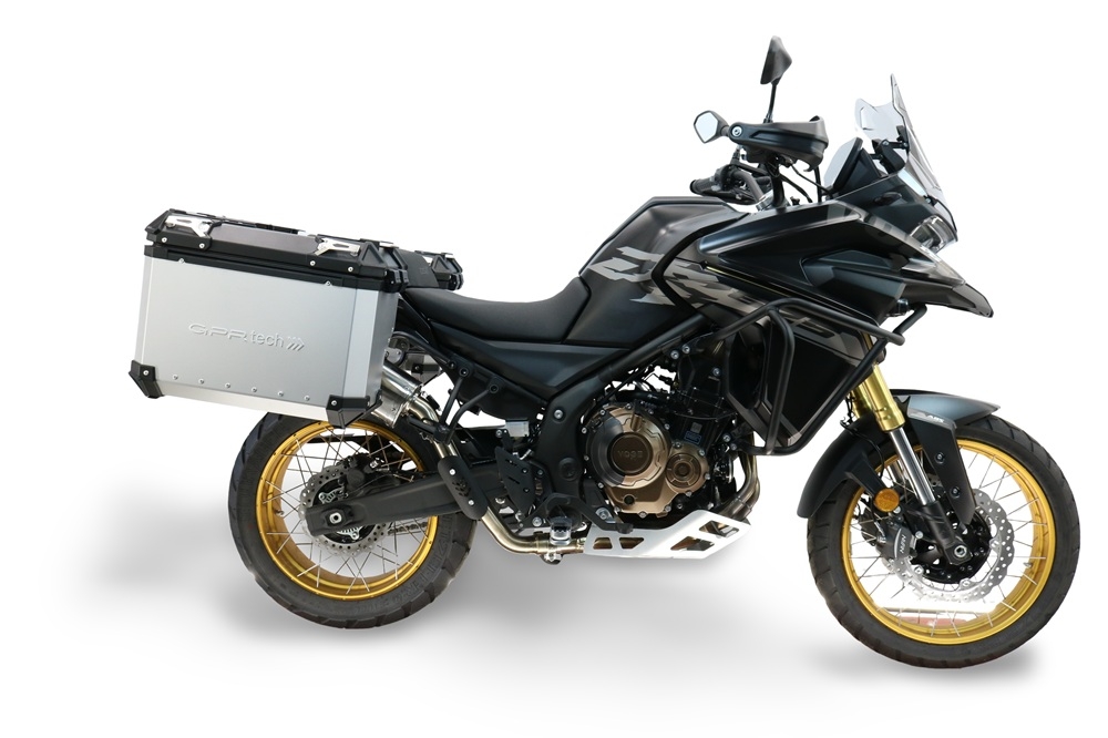 GPR TECH compatible with  Voge 625DSX 2024/2026 e5 Paire de valises latérales en aluminium avec côté droit profilé, couleur argent avec support de valise spécifique Capacité 38 LT. + 32 LT.