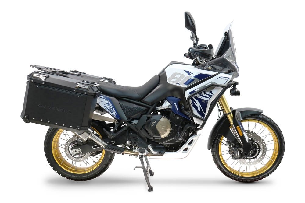 GPR TECH compatible with  Voge DS 800 Rally 2025/2026 Paire de valises latérales en aluminium avec côté droit profilé, couleur noire avec support de valise spécifique TECH-EVO  Capacité 38 LT. + 32 LT.