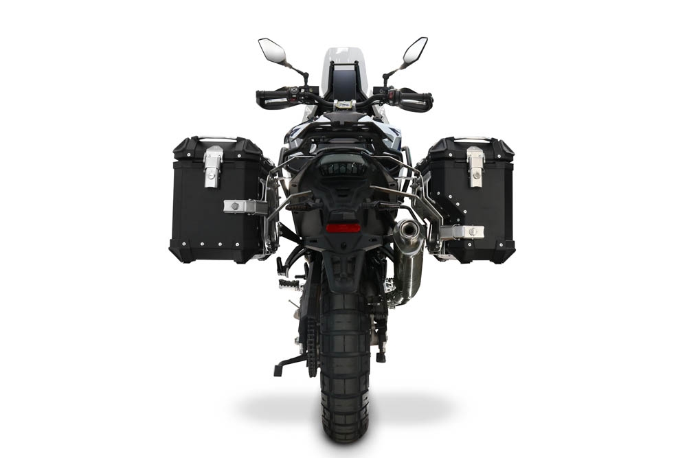 GPR TECH compatible with  Voge DS 800 Rally 2025/2026 Paire de valises latérales en aluminium avec côté droit profilé, couleur noire avec support de valise spécifique TECH-EVO  Capacité 38 LT. + 32 LT.