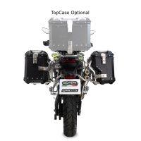Paire de valises latérales en aluminium avec côté droit profilé, couleur argent avec support de valise spécifique argent GPR TECH compatible avec  Voge 900DSX 2024/2025 e5