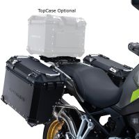 Paire de valises latérales en aluminium avec côté droit profilé, couleur argent avec support de valise spécifique argent GPR TECH compatible avec  Voge 900DSX 2024/2025 e5