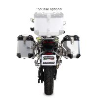 Paire de valises latérales en aluminium avec côté droit profilé, couleur noire avec support de valise spécifique argent GPR TECH compatible avec  Voge 900DSX 2024/2025 e5