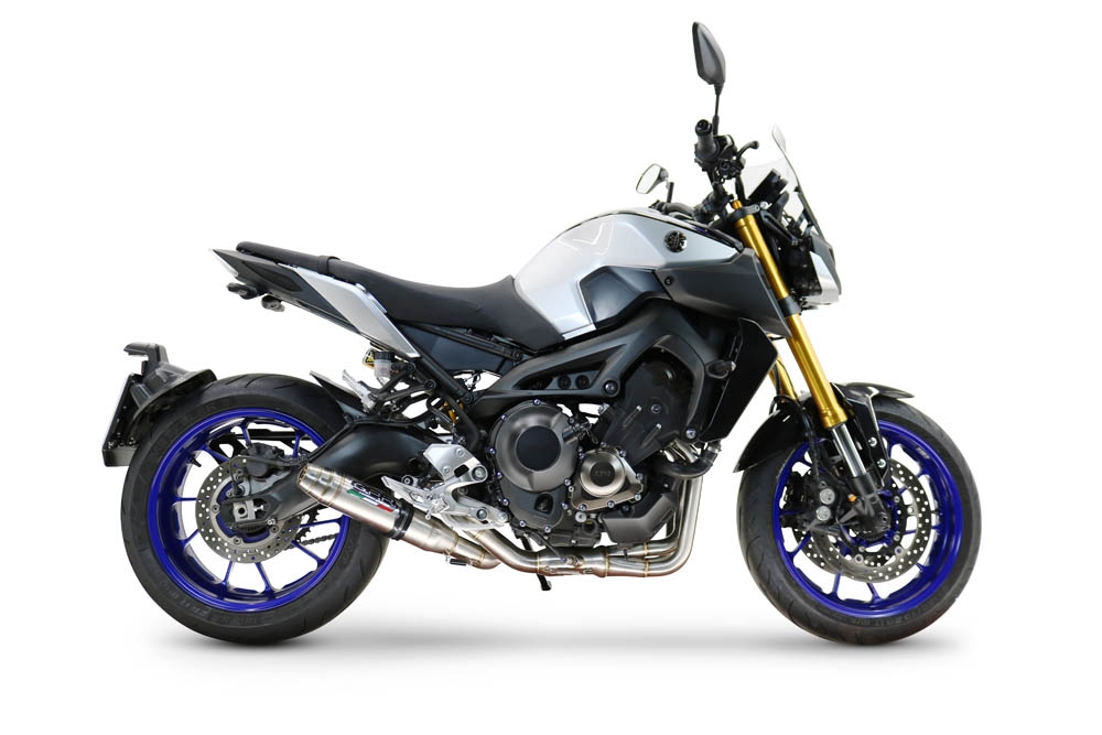 GPR pot echappement compatible avec  Yamaha Mt-09 2014-2016, Deeptone Inox, Pot d'échappement complet racing, compris de collecteur et db killer amovible, sans homologation 