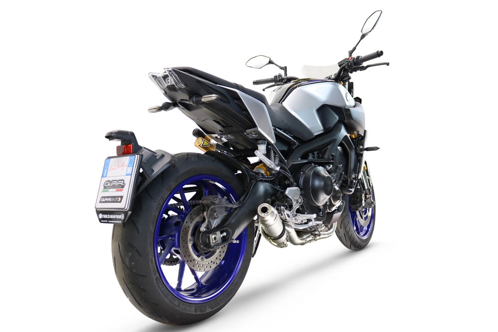 GPR pot echappement compatible avec  Yamaha Mt-09 2014-2016, Deeptone Inox, Pot d'échappement complet racing, compris de collecteur et db killer amovible, sans homologation 