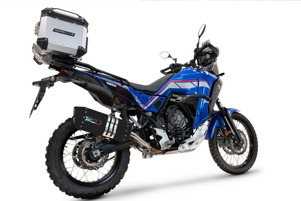 Pot echappement compatible avec Yamaha Tenere 700 2021-2024, Hyper Sonic Black Titanium, Échappement légal, homologué,silencieux avec db killer amovible et tuyau de liaison spécifique 