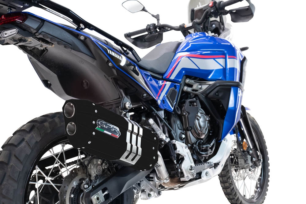 Pot echappement compatible avec Yamaha Tenere 700 2021-2024, Hyper Sonic Black Titanium, Échappement légal, homologué,silencieux avec db killer amovible et tuyau de liaison spécifique 