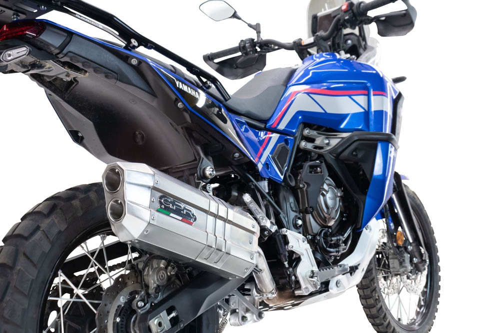 Pot echappement compatible avec Yamaha Tenere 700 2021-2024, Hyper Sonic Inox, Échappement légal, homologué,silencieux avec db killer amovible et tuyau de liaison spécifique 