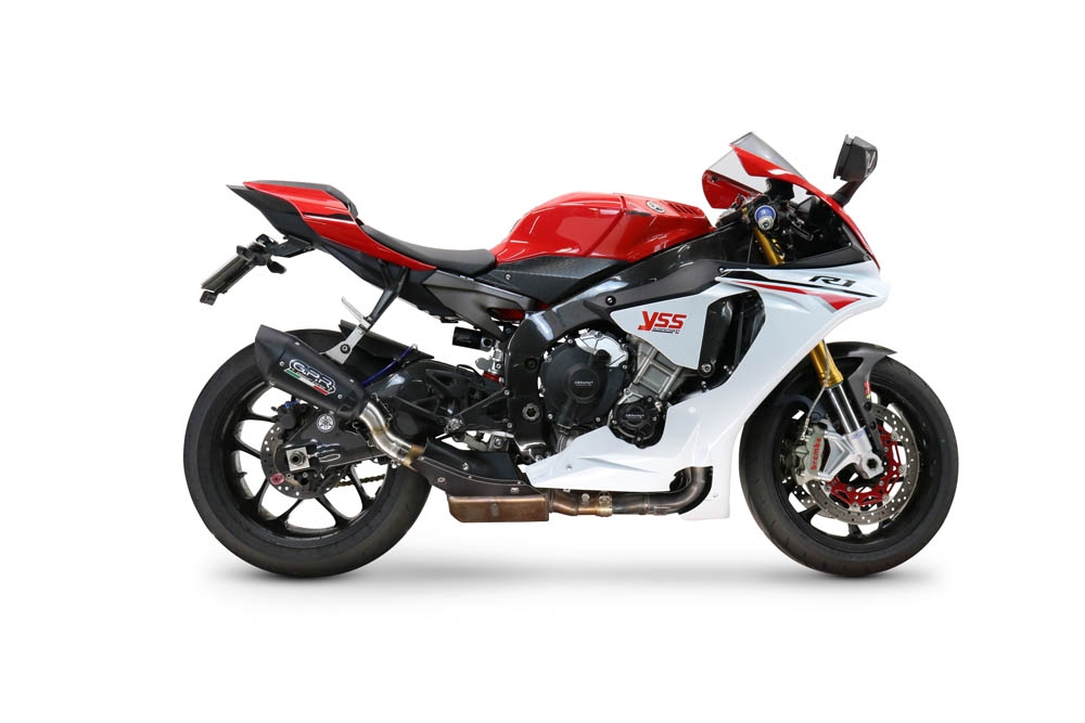 GPR pot echappement compatible avec  Yamaha Yzf R1-R1-M 2020-2025, GP-Revo Black Titanium, Échappement légal, homologué,silencieux avec db killer amovible et tuyau de liaison spécifique 