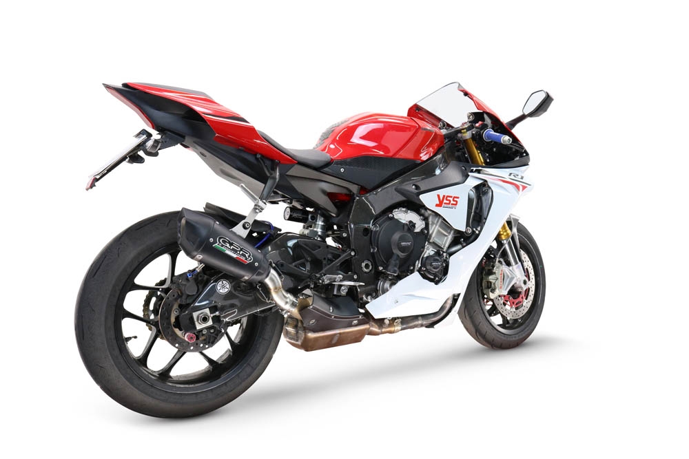 GPR pot echappement compatible avec  Yamaha Yzf R1-R1-M 2020-2025, GP-Revo Black Titanium, Échappement légal, homologué,silencieux avec db killer amovible et tuyau de liaison spécifique 