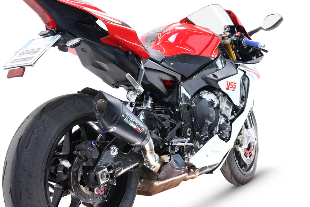 GPR pot echappement compatible avec  Yamaha Yzf R1-R1-M 2020-2025, GP-Revo Black Titanium, Échappement légal, homologué,silencieux avec db killer amovible et tuyau de liaison spécifique 